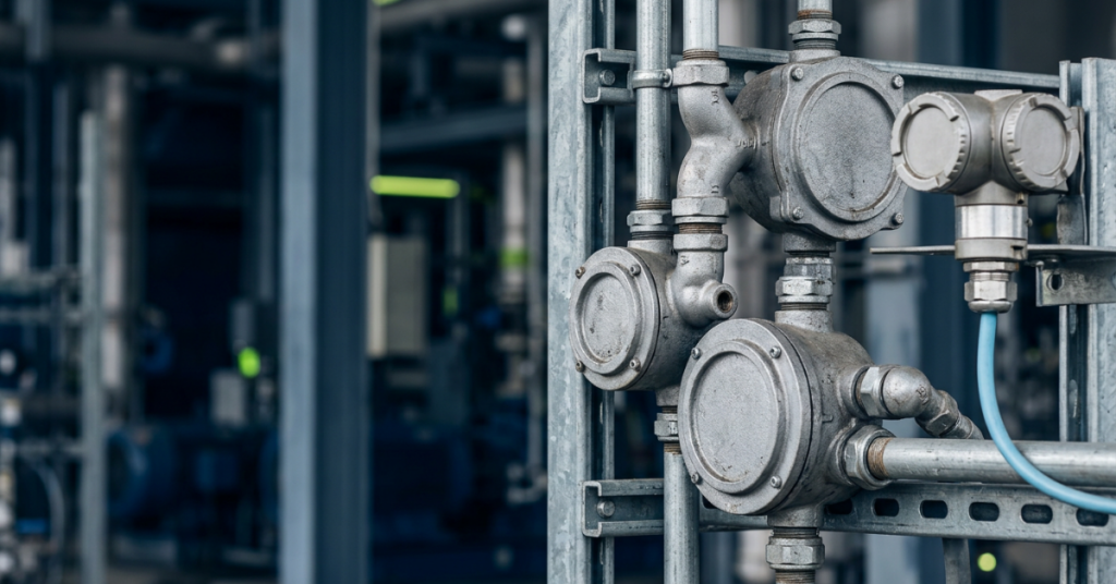 Explosion-proof junction boxes and conduit seal fittings at a gas processing facility
